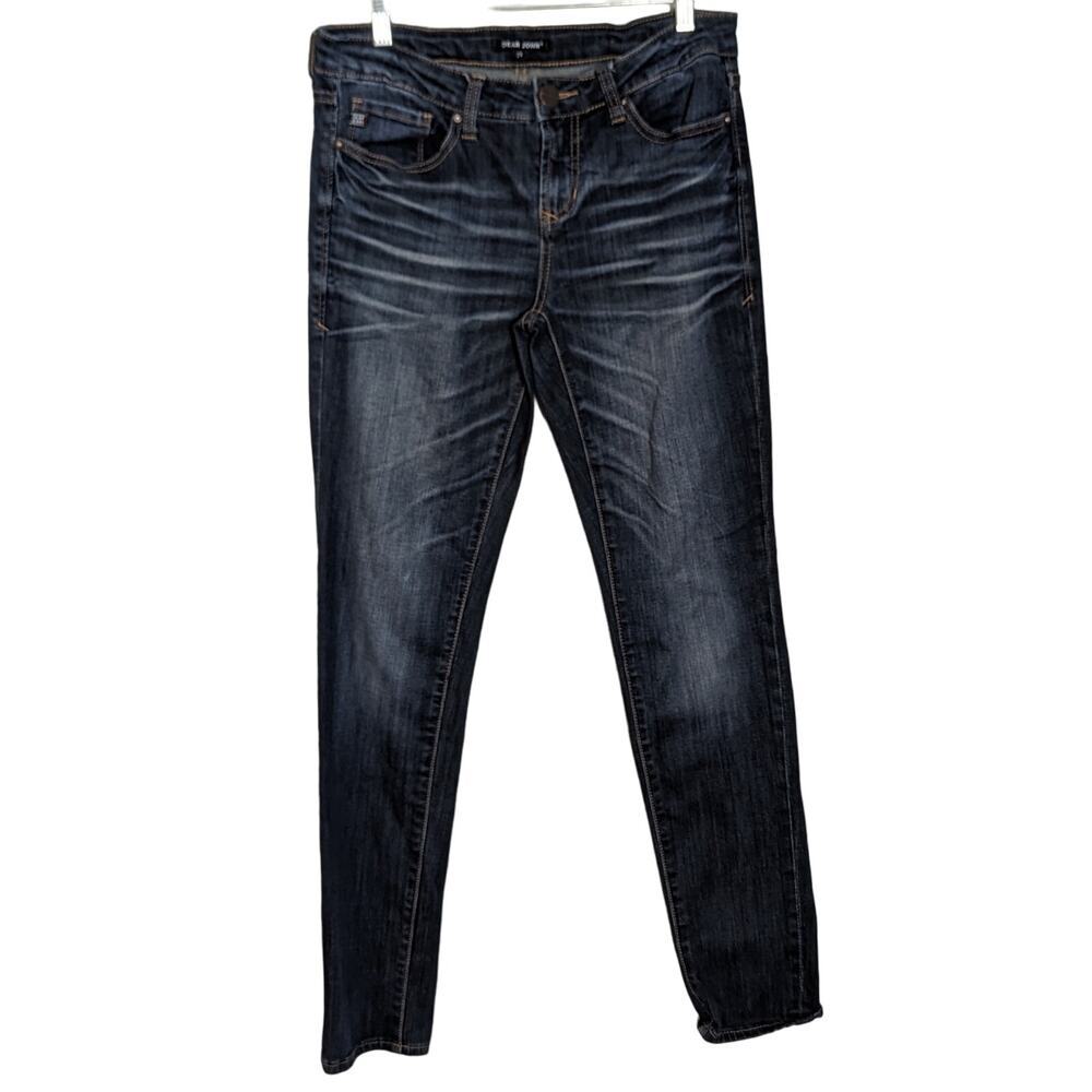 Dear John Dark Wash Stretch Denim Whiskering Low Rise Skinny Jeans Size 29